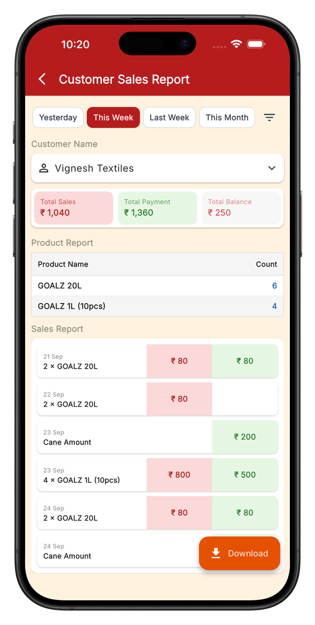 Smart Sales Ledger app screen 5