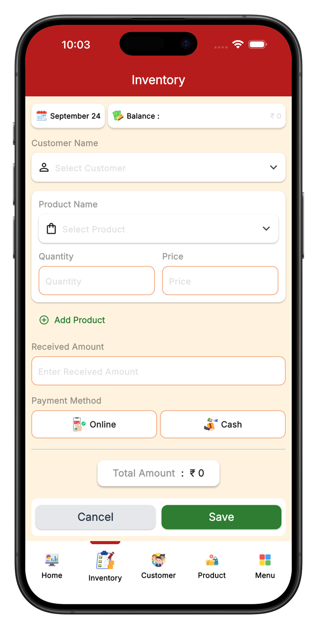 Smart Sales Ledger app screen 2